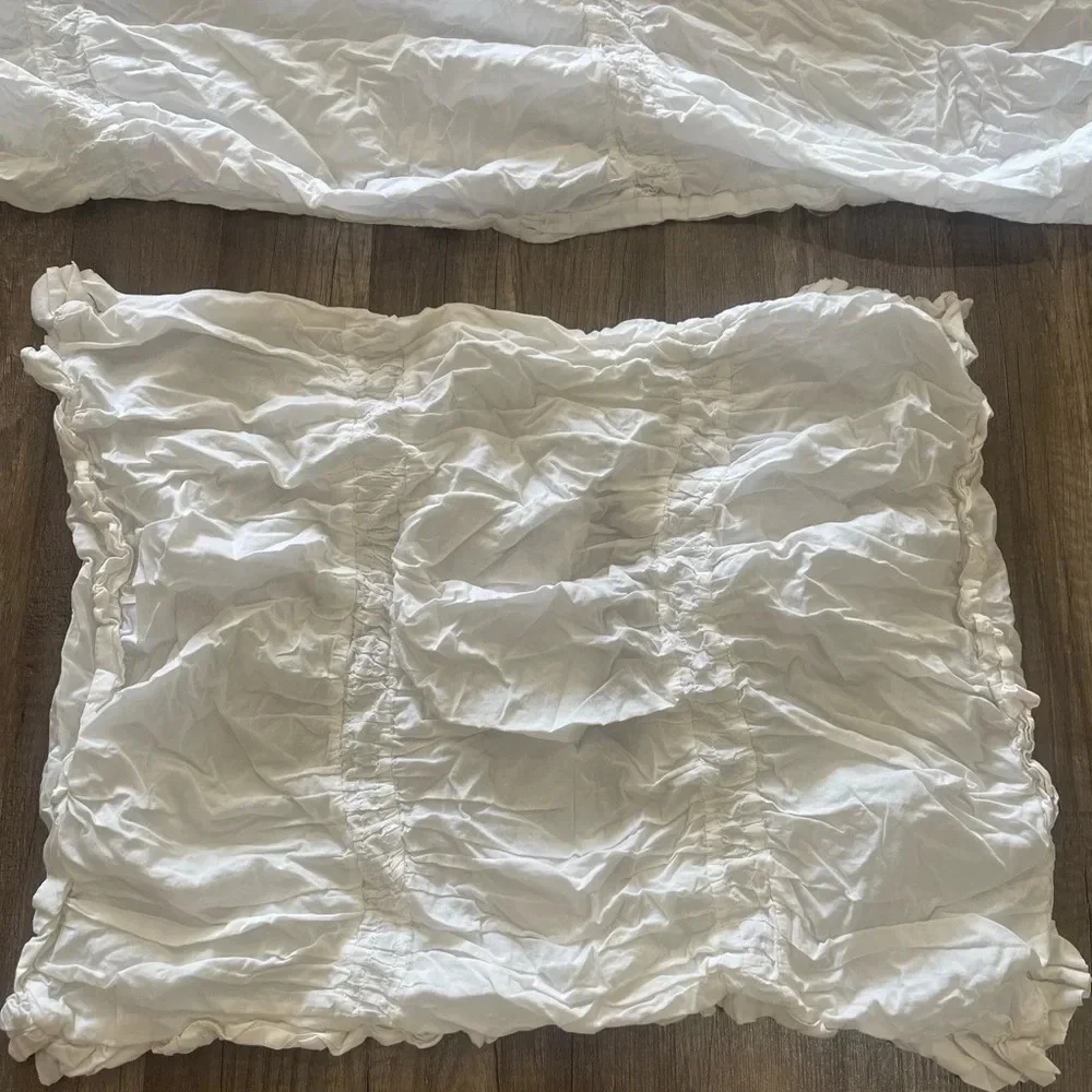 Simply Shabby Chic TWIN Solid White Ruched Smocked Duvet Cover Rachel Ashwell